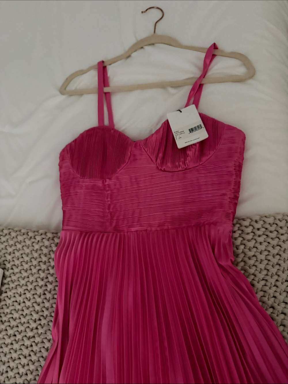 AMUR Strapless Pleated Satin Dress in Vibrant Pink